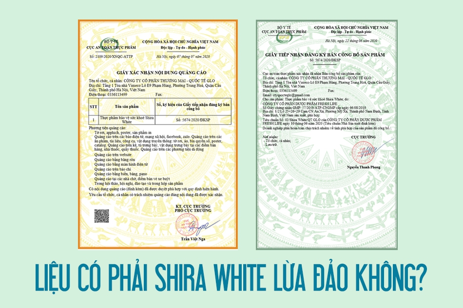 Giấy chứng phép lưu hành trên thị trường của Shira White