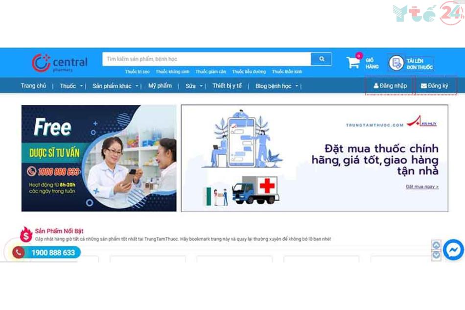 Giao diện của Trung Tâm Thuốc Central Pharmacy
