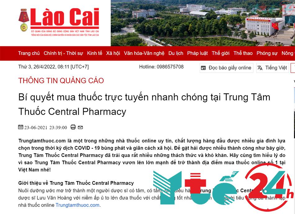Báo Lào Cai: Bí quyết mua thuốc trực tuyến nhanh chóng tại Trung Tâm Thuốc Central Pharmacy