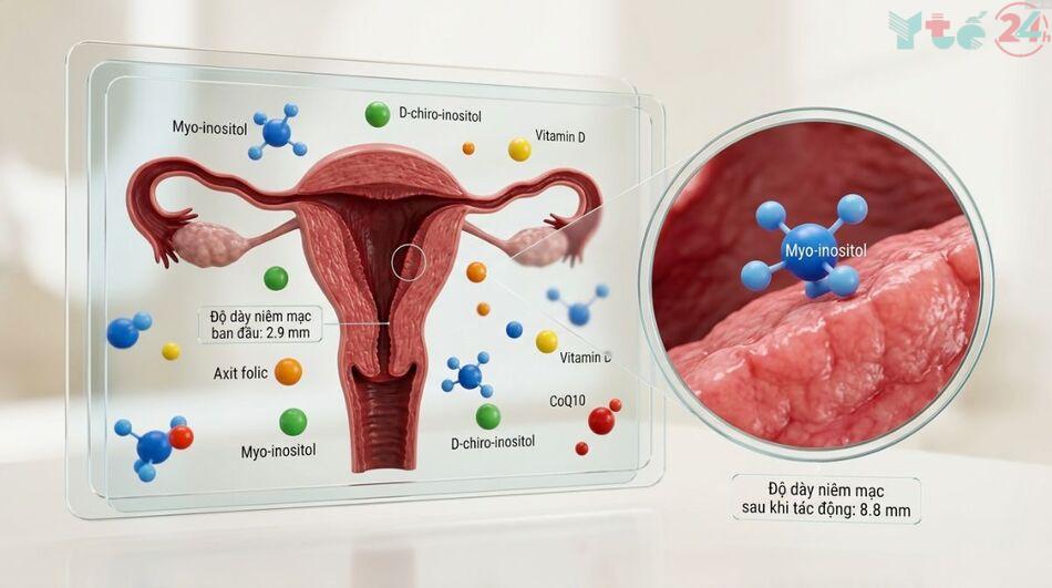 Độ dày niêm mạc tử cung được cải thiện thông qua các nghiên cứu bổ sung inositol ở phụ nữ mắc PCOS